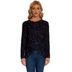 Simple Starry Sky, Alone, Black, Dark, Nature Long Sleeve Crew Neck Pullover Top by nateshop