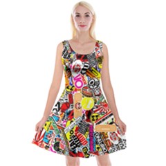 Sticker Bomb, Art, Cartoon, Dope Reversible Velvet Sleeveless Dress by nateshop