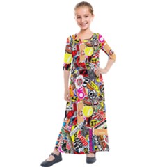 Sticker Bomb, Art, Cartoon, Dope Kids  Quarter Sleeve Maxi Dress by nateshop