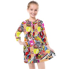 Sticker Bomb, Art, Cartoon, Dope Kids  Quarter Sleeve Shirt Dress by nateshop