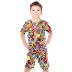 Sticker Bomb, Art, Cartoon, Dope Kids  T-shirt And Shorts Set by nateshop