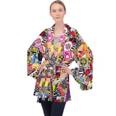 Sticker Bomb, Art, Cartoon, Dope Long Sleeve Velvet Kimono  by nateshop