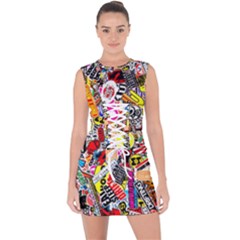 Sticker Bomb, Art, Cartoon, Dope Lace Up Front Bodycon Dress