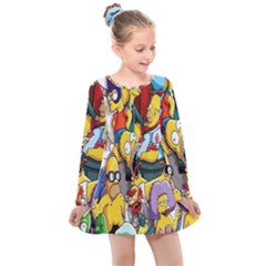 The Simpsons, Cartoon, Crazy, Dope Kids  Long Sleeve Dress by nateshop