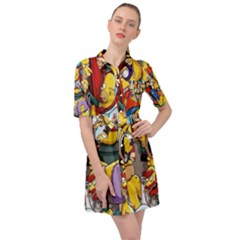 The Simpsons, Cartoon, Crazy, Dope Belted Shirt Dress by nateshop