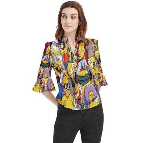 The Simpsons, Cartoon, Crazy, Dope Loose Horn Sleeve Chiffon Blouse by nateshop