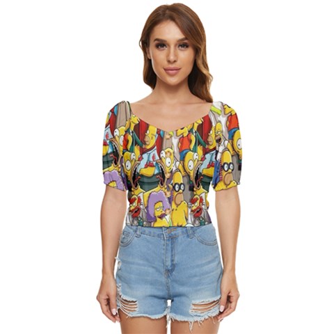 The Simpsons, Cartoon, Crazy, Dope Button Up Blouse by nateshop