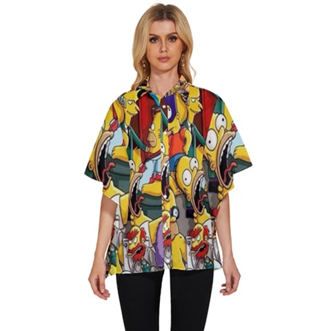 The Simpsons, Cartoon, Crazy, Dope Women s Batwing Button Up Shirt by nateshop