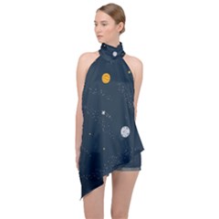 Universe Color Doodle , Art Halter Asymmetric Satin Top