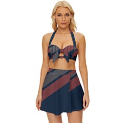 Abstract, Cool, Dark New, Pattern, Race Vintage Style Bikini Top And Skirt Set 