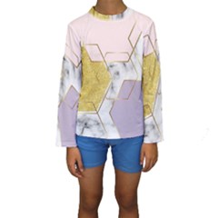 Geometric , Geometric, Gold, Marble, Pattern, Pink, Purple, Kids  Long Sleeve Swimwear by nateshop