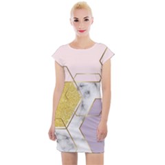 Geometric , Geometric, Gold, Marble, Pattern, Pink, Purple, Cap Sleeve Bodycon Dress by nateshop