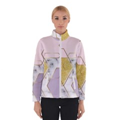 Geometric , Geometric, Gold, Marble, Pattern, Pink, Purple, Women s Bomber Jacket by nateshop