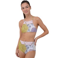 Geometric , Geometric, Gold, Marble, Pattern, Pink, Purple, Halter Tankini Set by nateshop