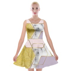 Geometric , Geometric, Gold, Marble, Pattern, Pink, Purple, Velvet Skater Dress by nateshop