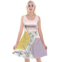 Geometric , Geometric, Gold, Marble, Pattern, Pink, Purple, Reversible Velvet Sleeveless Dress