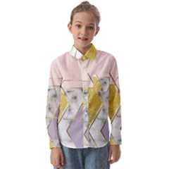 Geometric , Geometric, Gold, Marble, Pattern, Pink, Purple, Kids  Long Sleeve Shirt by nateshop