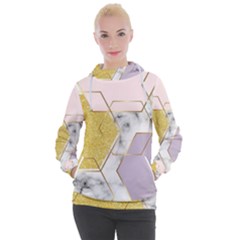 Geometric , Geometric, Gold, Marble, Pattern, Pink, Purple, Women s Hooded Pullover by nateshop