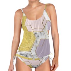 Geometric , Geometric, Gold, Marble, Pattern, Pink, Purple, Tankini Set by nateshop