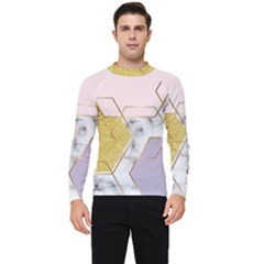 Geometric , Geometric, Gold, Marble, Pattern, Pink, Purple, Men s Long Sleeve Rash Guard by nateshop