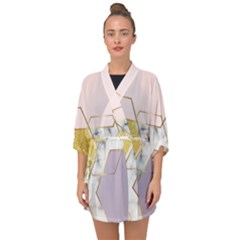 Geometric , Geometric, Gold, Marble, Pattern, Pink, Purple, Half Sleeve Chiffon Kimono by nateshop