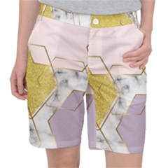 Geometric , Geometric, Gold, Marble, Pattern, Pink, Purple, Women s Pocket Shorts by nateshop