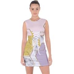 Geometric , Geometric, Gold, Marble, Pattern, Pink, Purple, Lace Up Front Bodycon Dress by nateshop