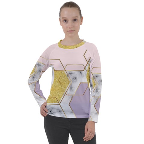 Geometric , Geometric, Gold, Marble, Pattern, Pink, Purple, Women s Long Sleeve Raglan T-shirt by nateshop