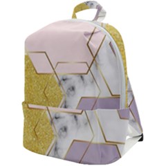 Geometric , Geometric, Gold, Marble, Pattern, Pink, Purple, Zip Up Backpack by nateshop