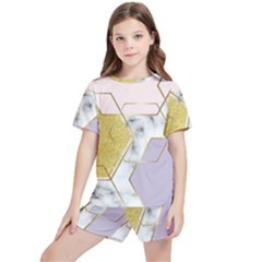 Geometric , Geometric, Gold, Marble, Pattern, Pink, Purple, Kids  T-shirt And Sports Shorts Set by nateshop