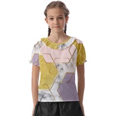 Geometric , Geometric, Gold, Marble, Pattern, Pink, Purple, Kids  Frill Chiffon Blouse by nateshop