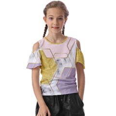 Geometric , Geometric, Gold, Marble, Pattern, Pink, Purple, Kids  Butterfly Cutout T-shirt by nateshop