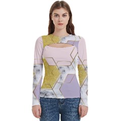 Geometric , Geometric, Gold, Marble, Pattern, Pink, Purple, Women s Cut Out Long Sleeve T-shirt by nateshop