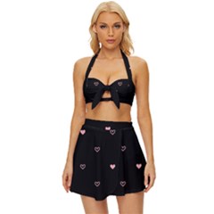 Heart, Background Vintage Style Bikini Top And Skirt Set 