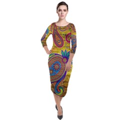 Pattern, Abstract Pattern, Colorful, Quarter Sleeve Midi Velour Bodycon Dress by nateshop