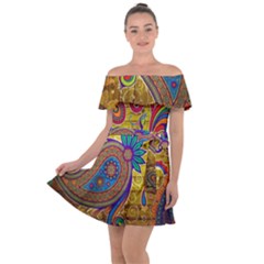 Pattern, Abstract Pattern, Colorful, Off Shoulder Velour Dress by nateshop