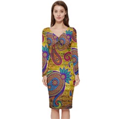 Pattern, Abstract Pattern, Colorful, Long Sleeve V-neck Bodycon Dress  by nateshop