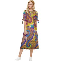 Pattern, Abstract Pattern, Colorful, Bow Sleeve Chiffon Midi Dress by nateshop