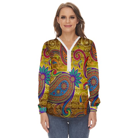 Pattern, Abstract Pattern, Colorful, Zip Up Long Sleeve Blouse by nateshop