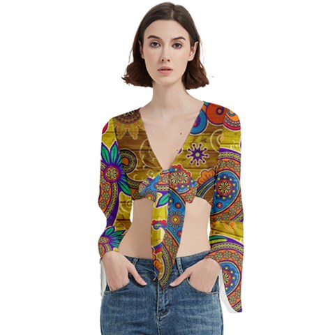 Pattern, Abstract Pattern, Colorful, Trumpet Sleeve Cropped Top by nateshop