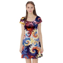 Spirals, Colorful, Pattern, Patterns, Twisted Short Sleeve Skater Dress