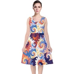 Spirals, Colorful, Pattern, Patterns, Twisted V-neck Midi Sleeveless Dress 