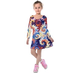 Spirals, Colorful, Pattern, Patterns, Twisted Kids  Long Sleeve Velvet Dress by nateshop