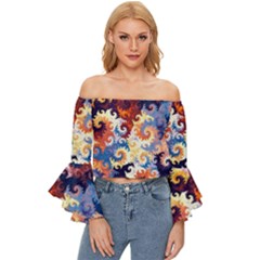 Spirals, Colorful, Pattern, Patterns, Twisted Off Shoulder Flutter Bell Sleeve Top by nateshop