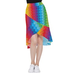 Rainbow Beautiful Seamless Pattern Frill Hi Low Chiffon Skirt by Cemarart