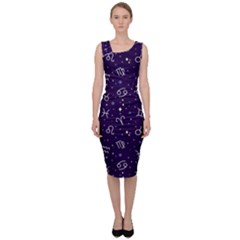 Zodiac Symbols Sign And Stars Pattern Seamless Pattern Sleeveless Pencil Dress by Cemarart