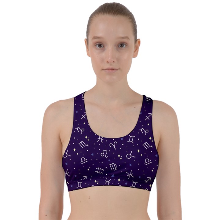 Zodiac Symbols Sign And Stars Pattern Seamless Pattern Back Weave Sports Bra