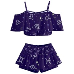 Zodiac Symbols Sign And Stars Pattern Seamless Pattern Kids  Off Shoulder Skirt Bikini by Cemarart