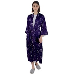 Zodiac Symbols Sign And Stars Pattern Seamless Pattern Maxi Satin Kimono by Cemarart