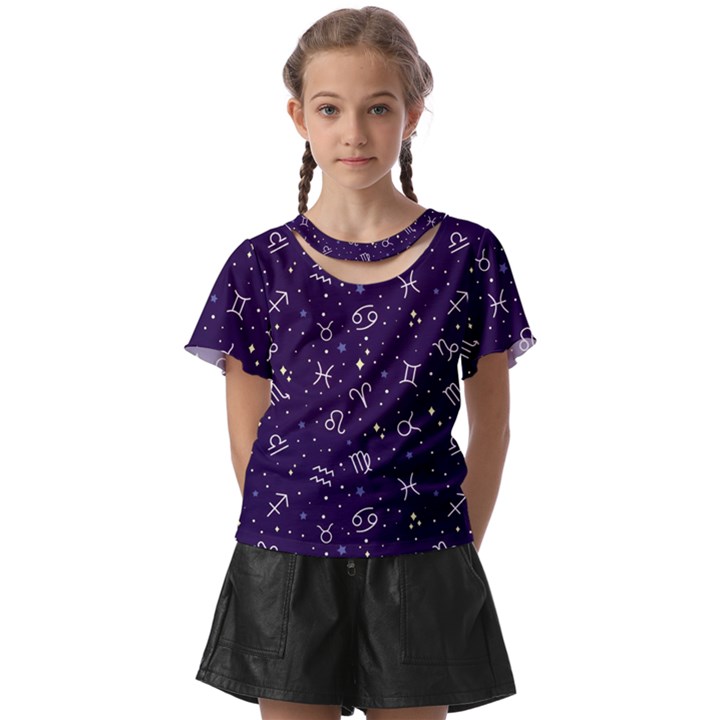 Zodiac Symbols Sign And Stars Pattern Seamless Pattern Kids  Front Cut T-Shirt